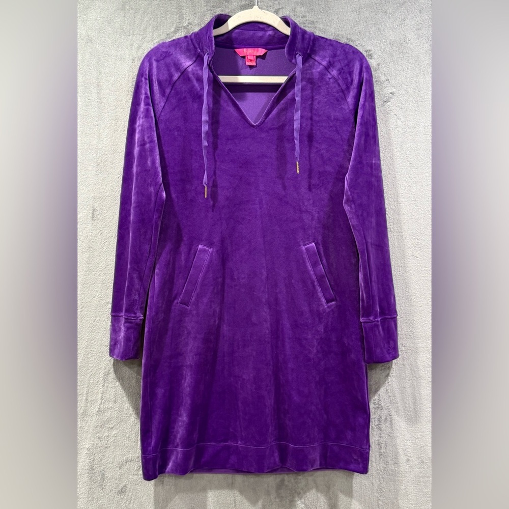 Lilly Pulitzer Cassi Velour Purple Popover Dress Athletic Tennis Prep Size XS